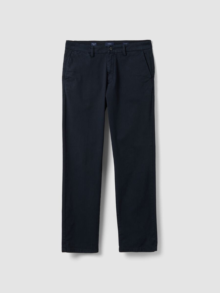 Pantaloni chino blu in cotone elasticizzato regular fit_4