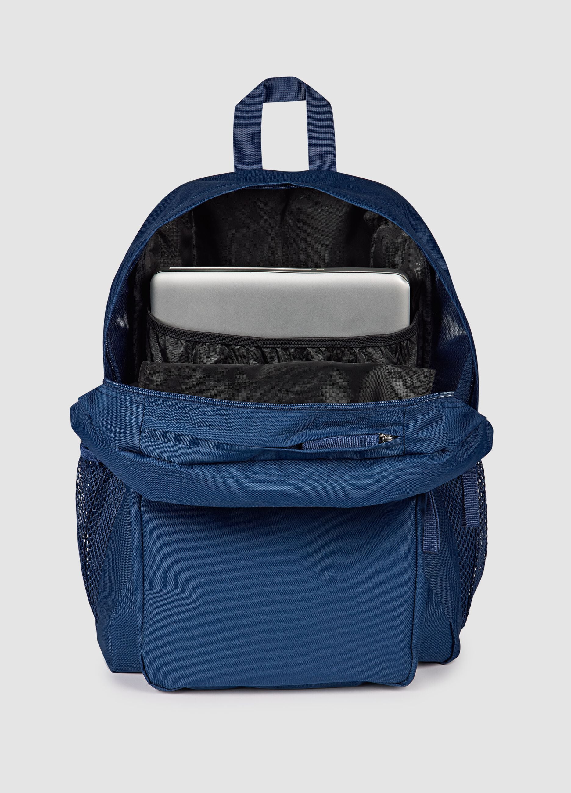 Blue backpack with external pockets