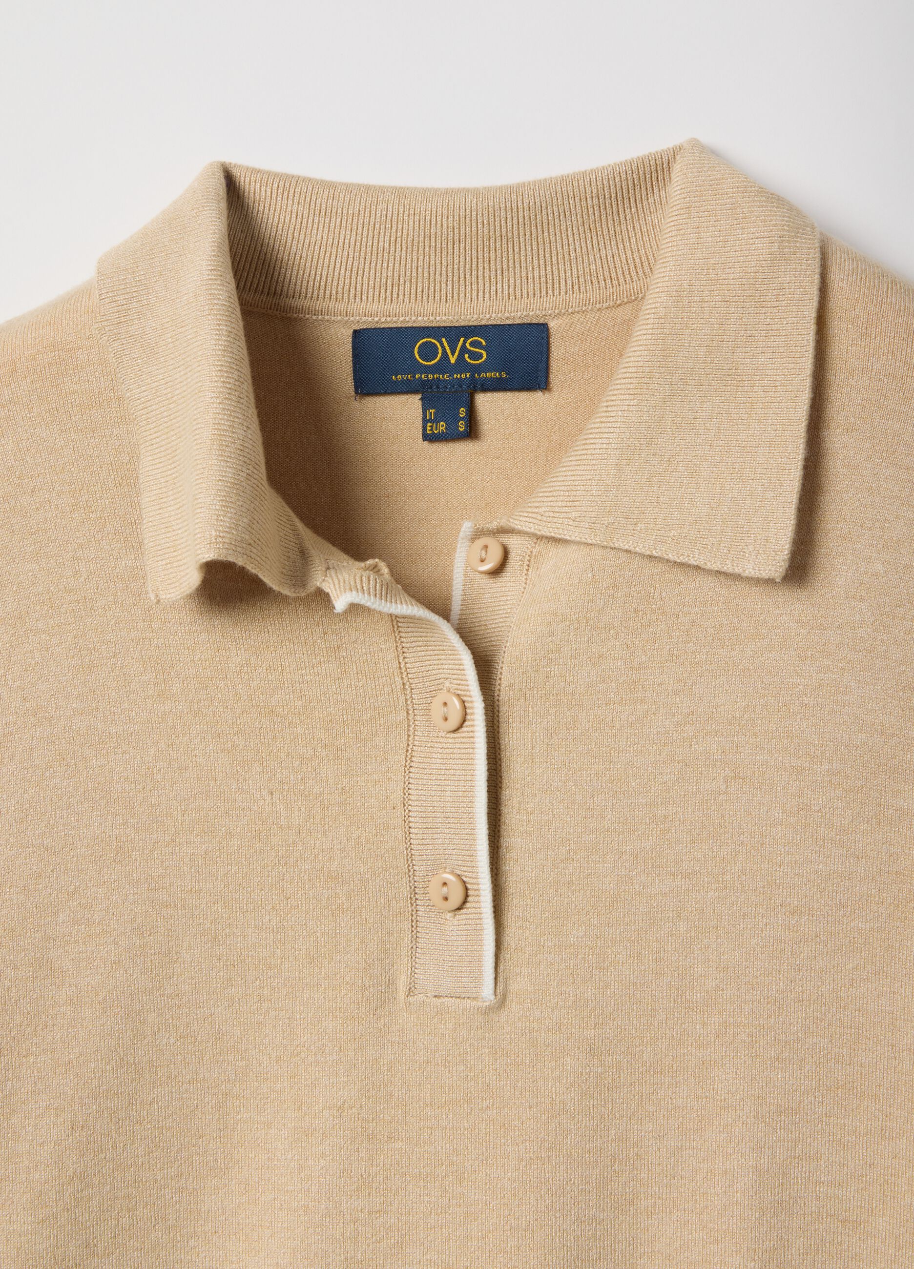 Beige Viscose Blend Polo Regular Fit