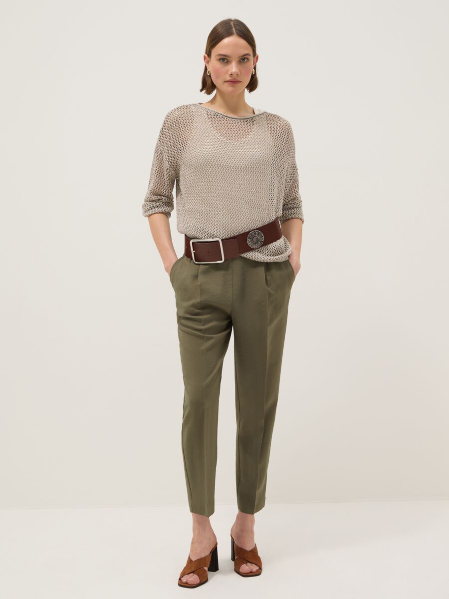 Beige viscose blend sweater regular fit with knit texture_1