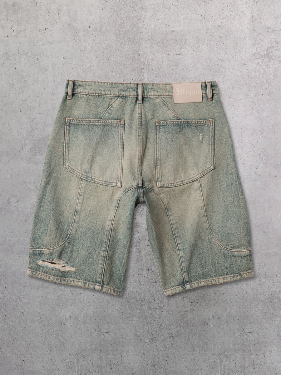 Washed Light Blue & Tea Denim Shorts_5
