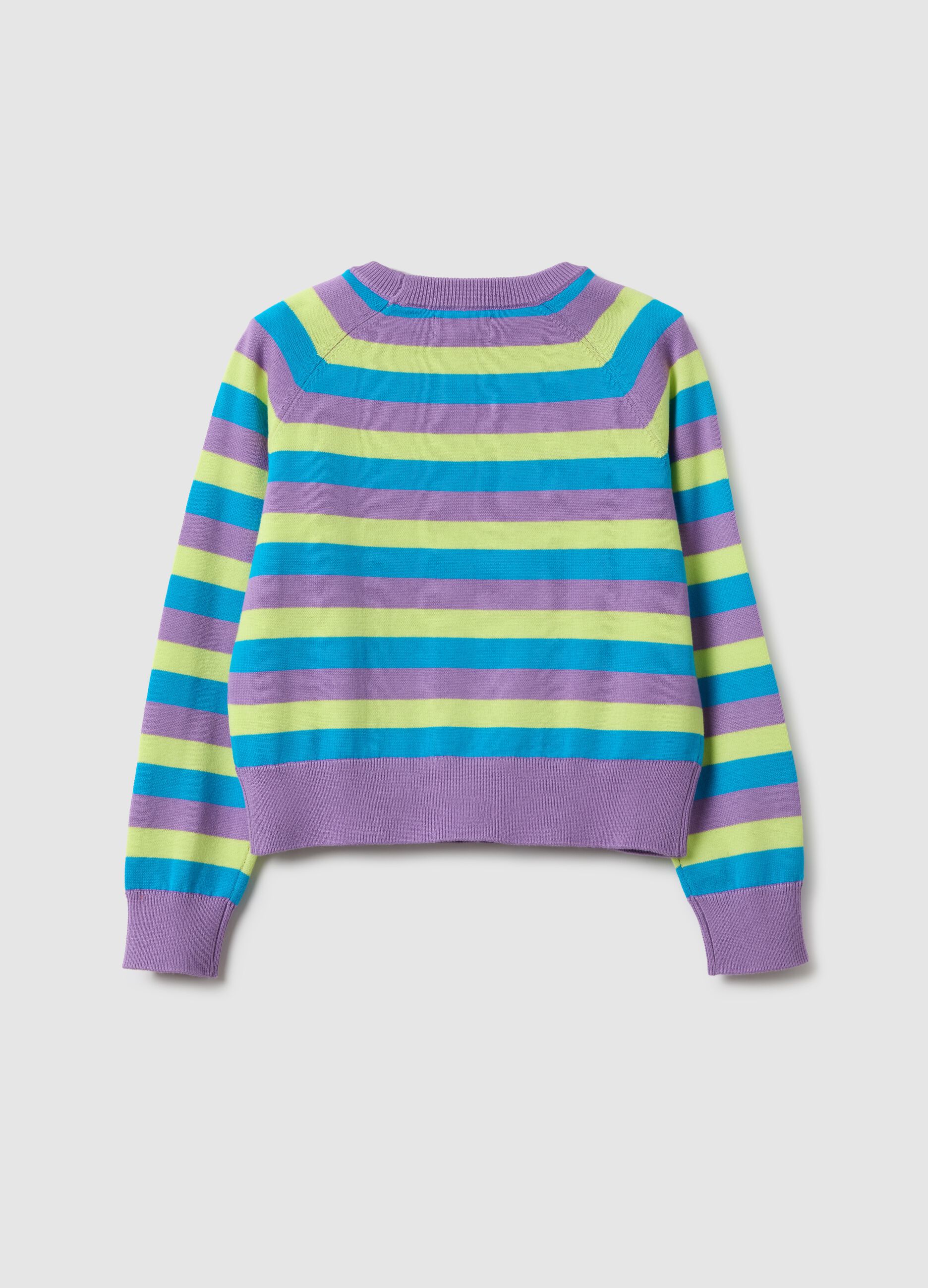 Girl's multicolour striped pure cotton pullover, regular fit