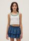 Girls' fitted white stretch cotton tank top with flower_0