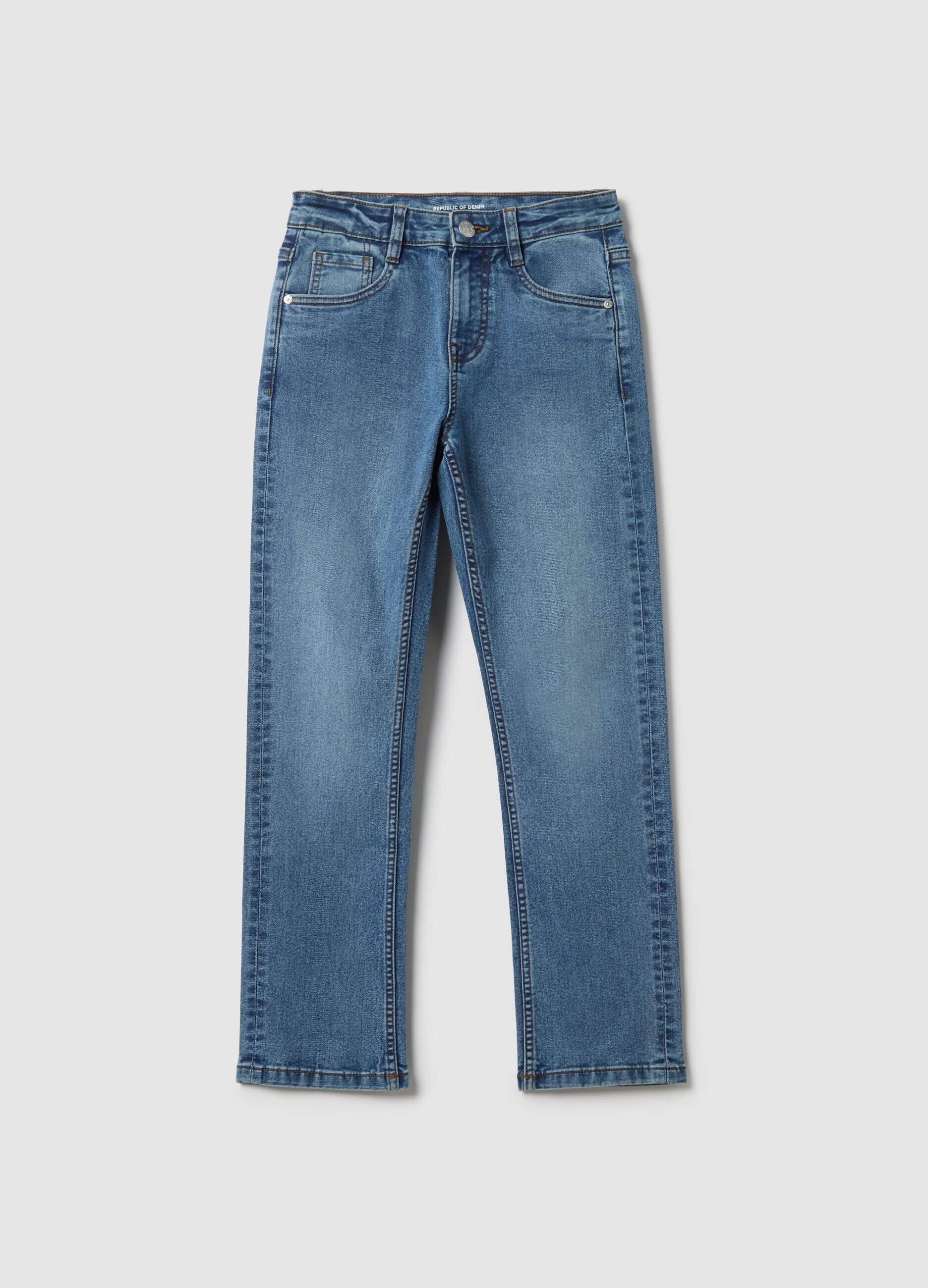 Regular fit stretchy blue denim jeans for boys