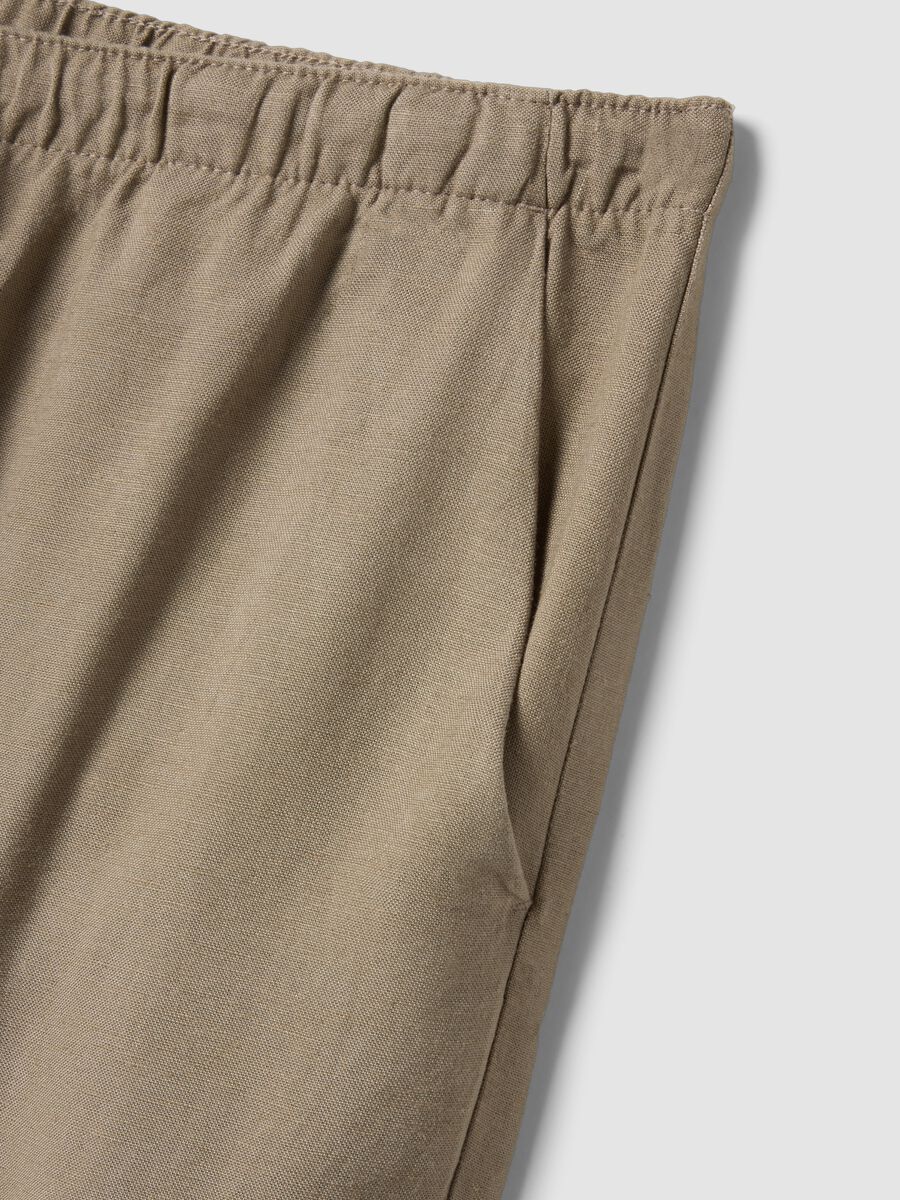 Beige viscose and linen blend straight-fit trousers with drawstring_5