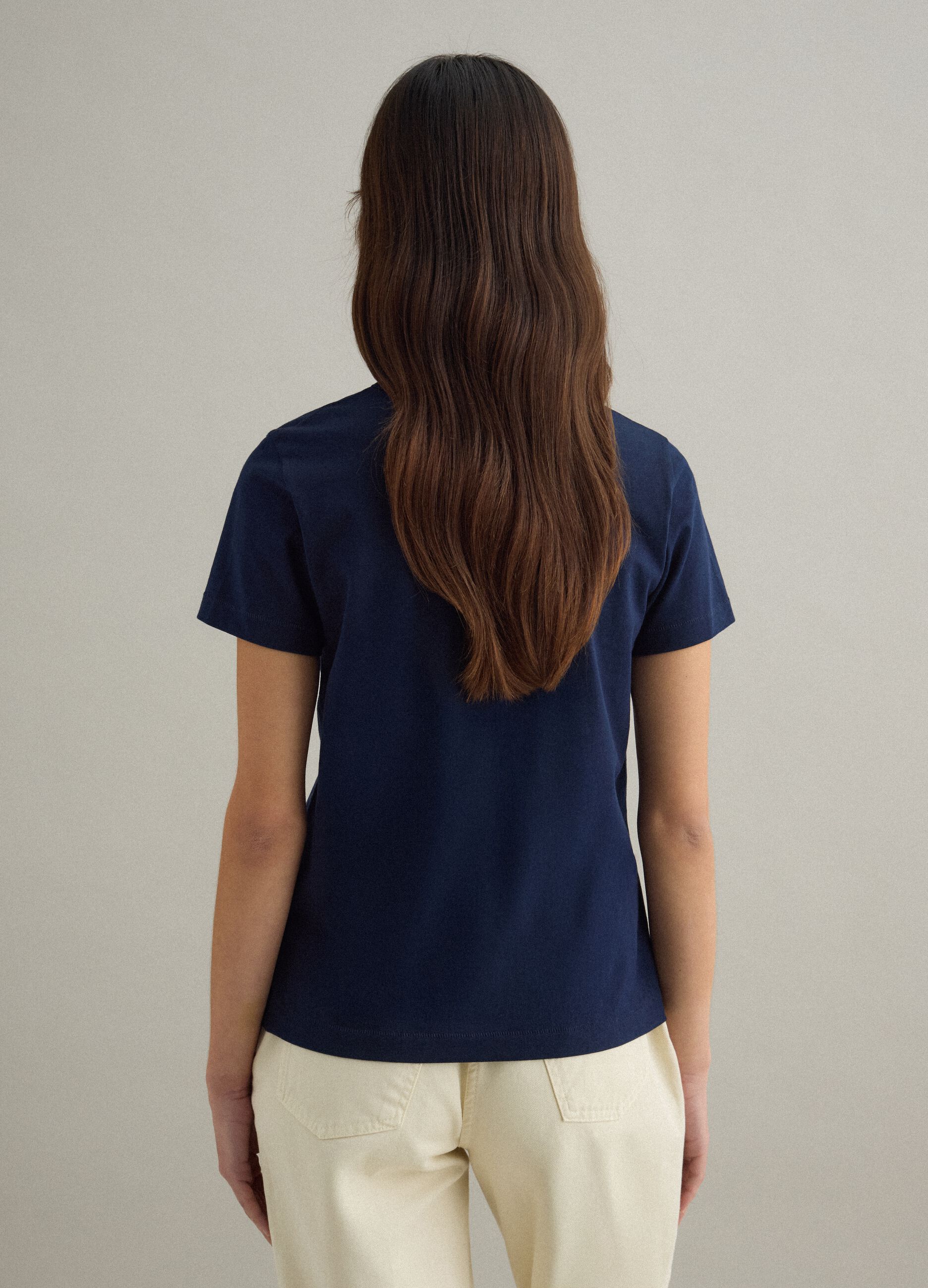 Regular Fit Blue Crewneck Pure Cotton T-Shirt