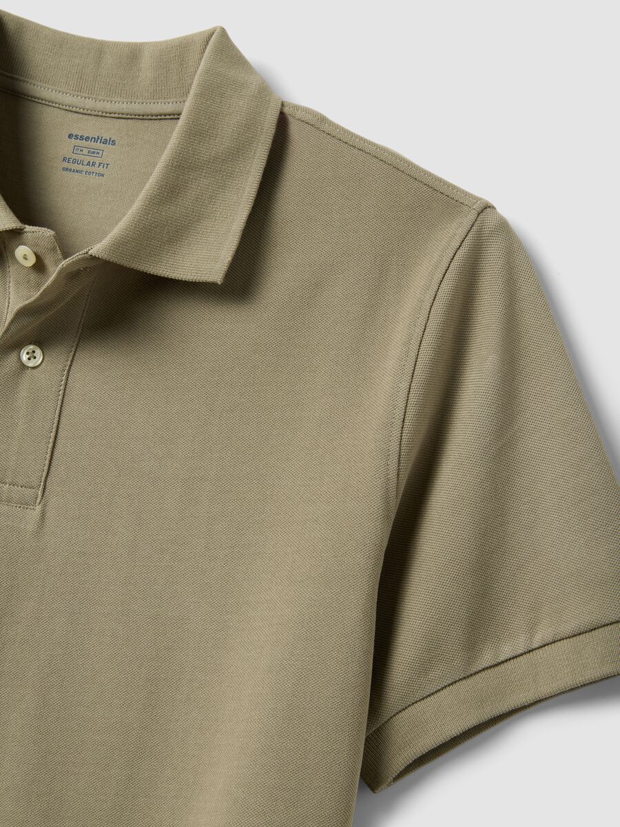 Beige short-sleeve organic cotton polo shirt, regular fit_5