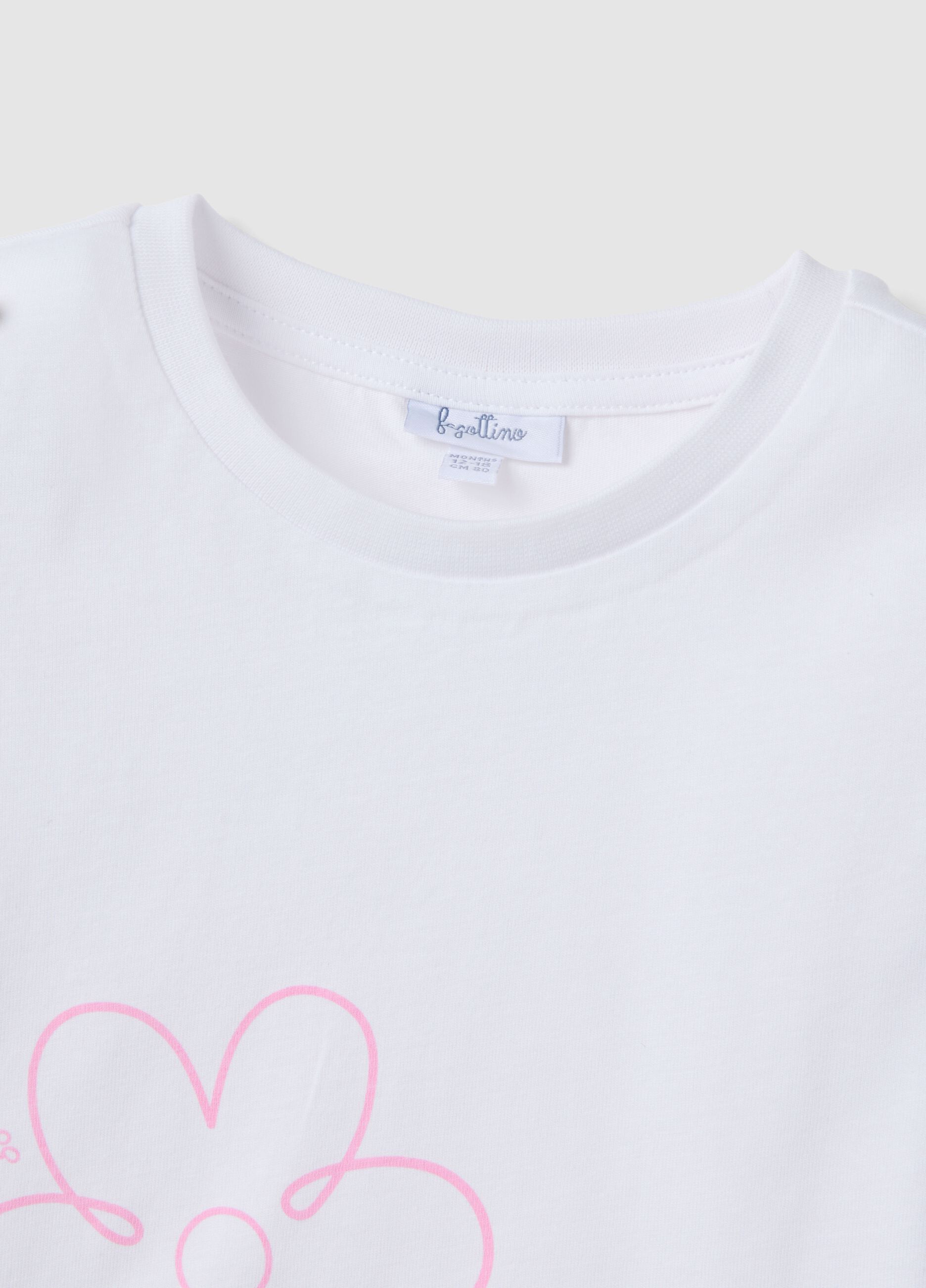 White pure cotton girl's T-shirt regular fit with print
