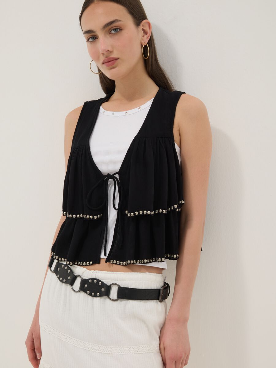 Black pure viscose gilet with ruffles_1