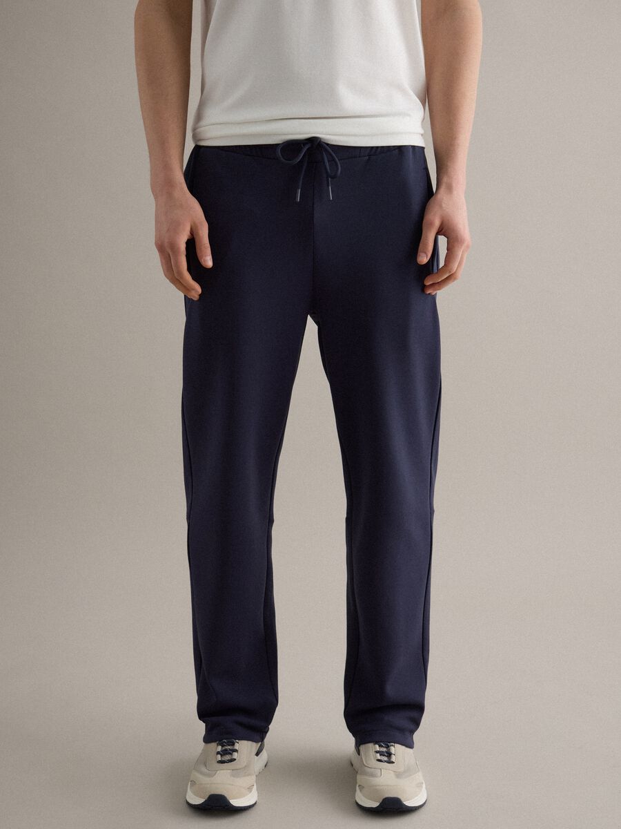 Blue cotton blend stretch jogger trousers regular fit_1