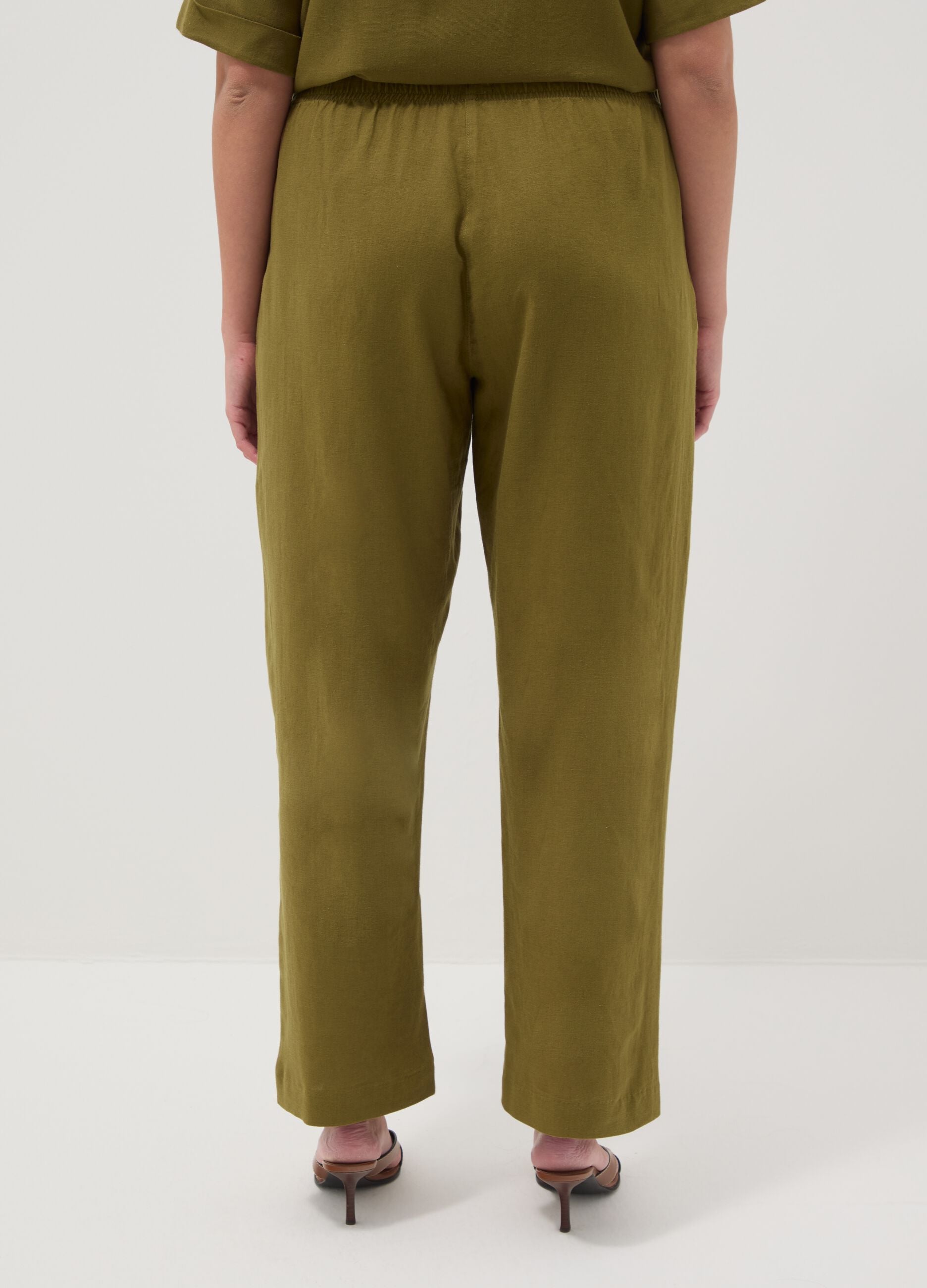 Green Linen Blend Regular Fit Trousers
