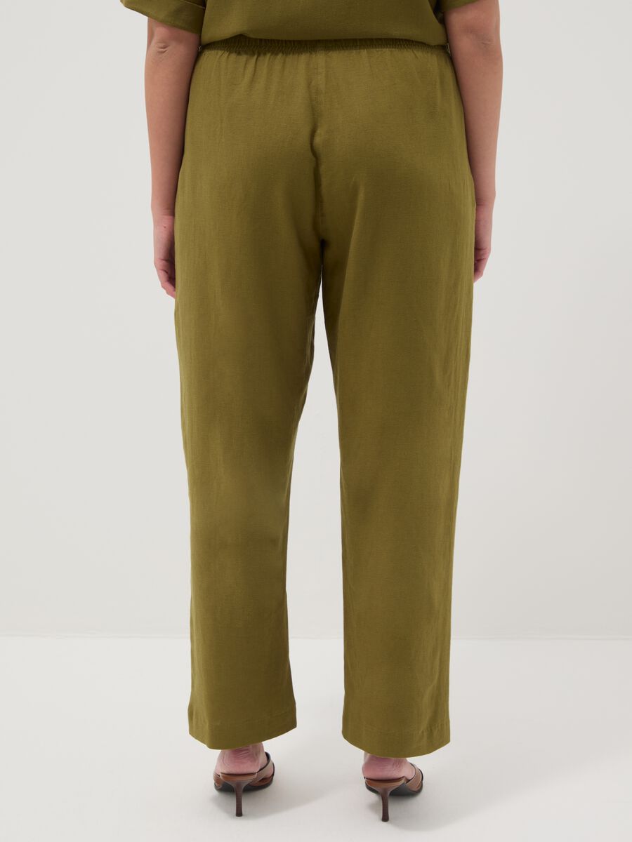 Green Linen Blend Regular Fit Trousers_2