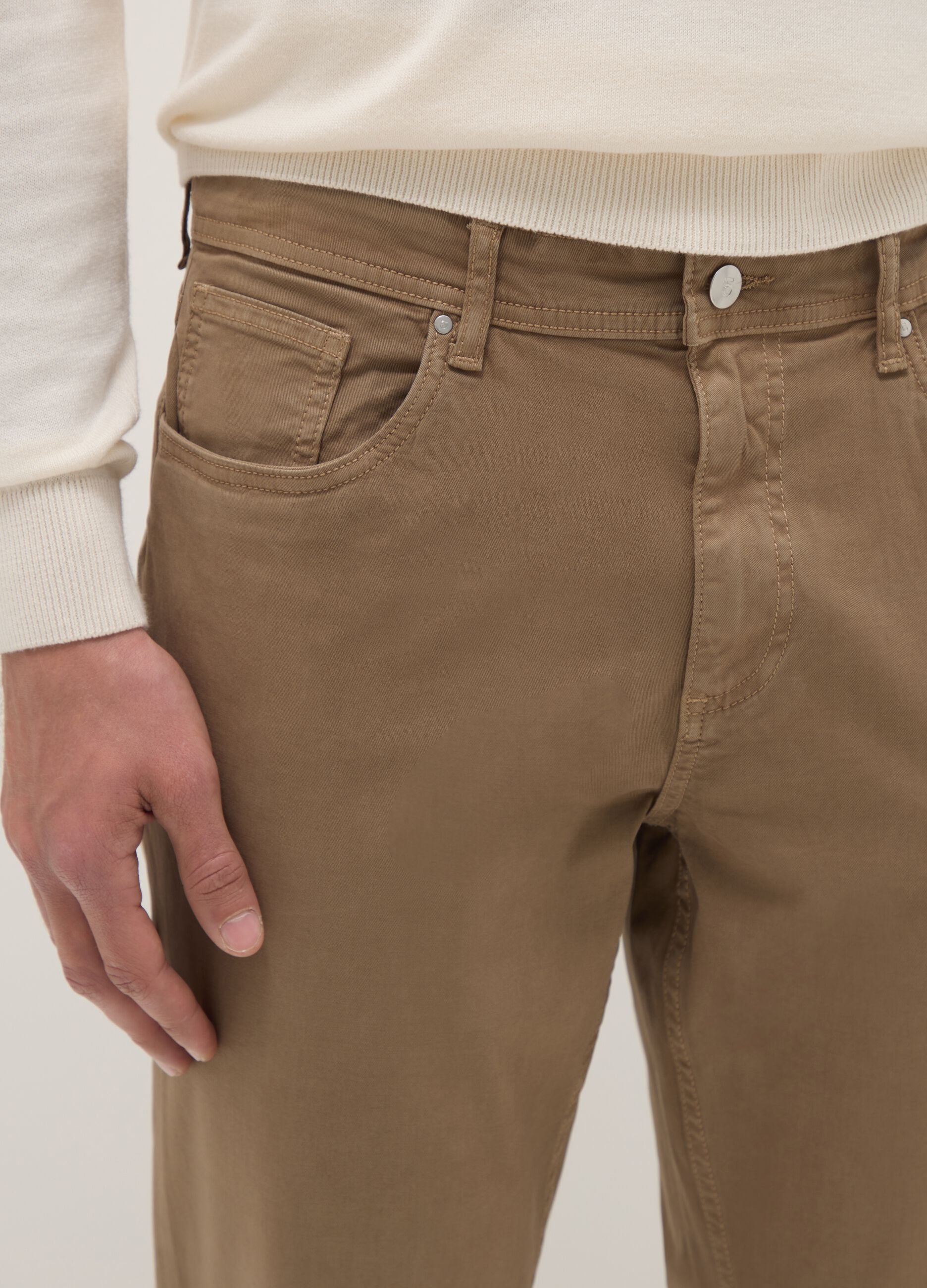 Brown stretch cotton trousers regular fit