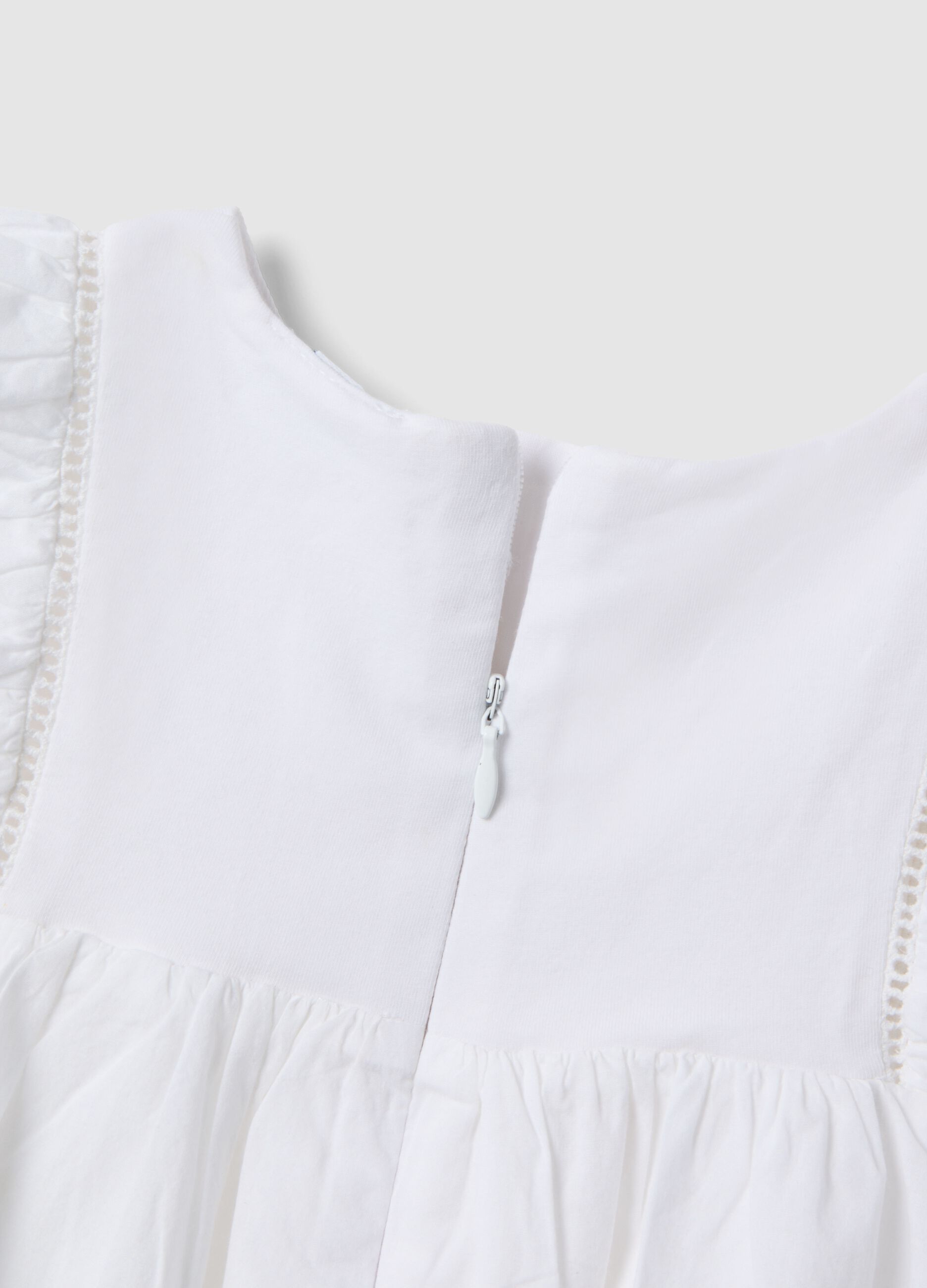 White pure cotton baby shirt, regular fit with ruffle