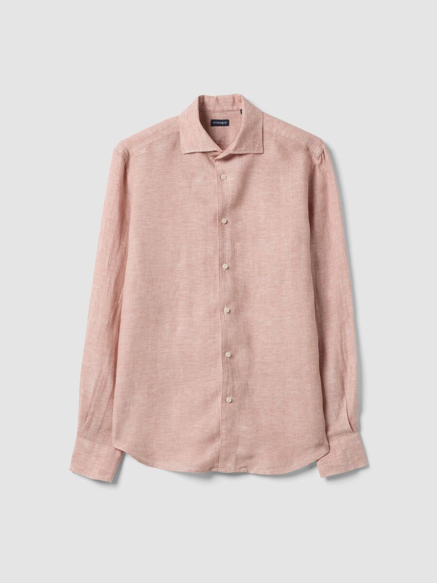 Camicia a maniche lunghe in puro lino rosa slim fit_4
