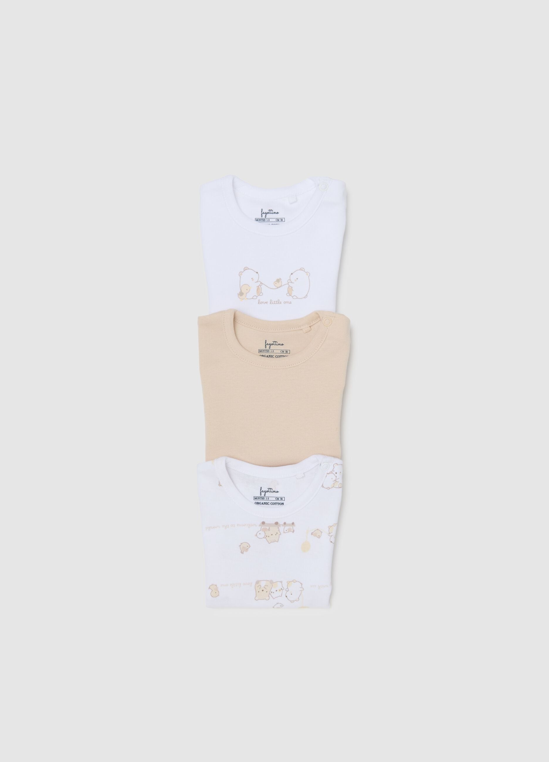Multicolour short-sleeved bodysuit trip pack in pure cotton for newborns