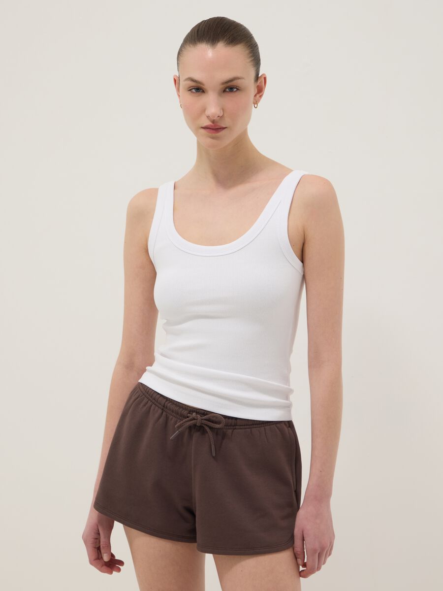 White stretch cotton fitted vest top_0
