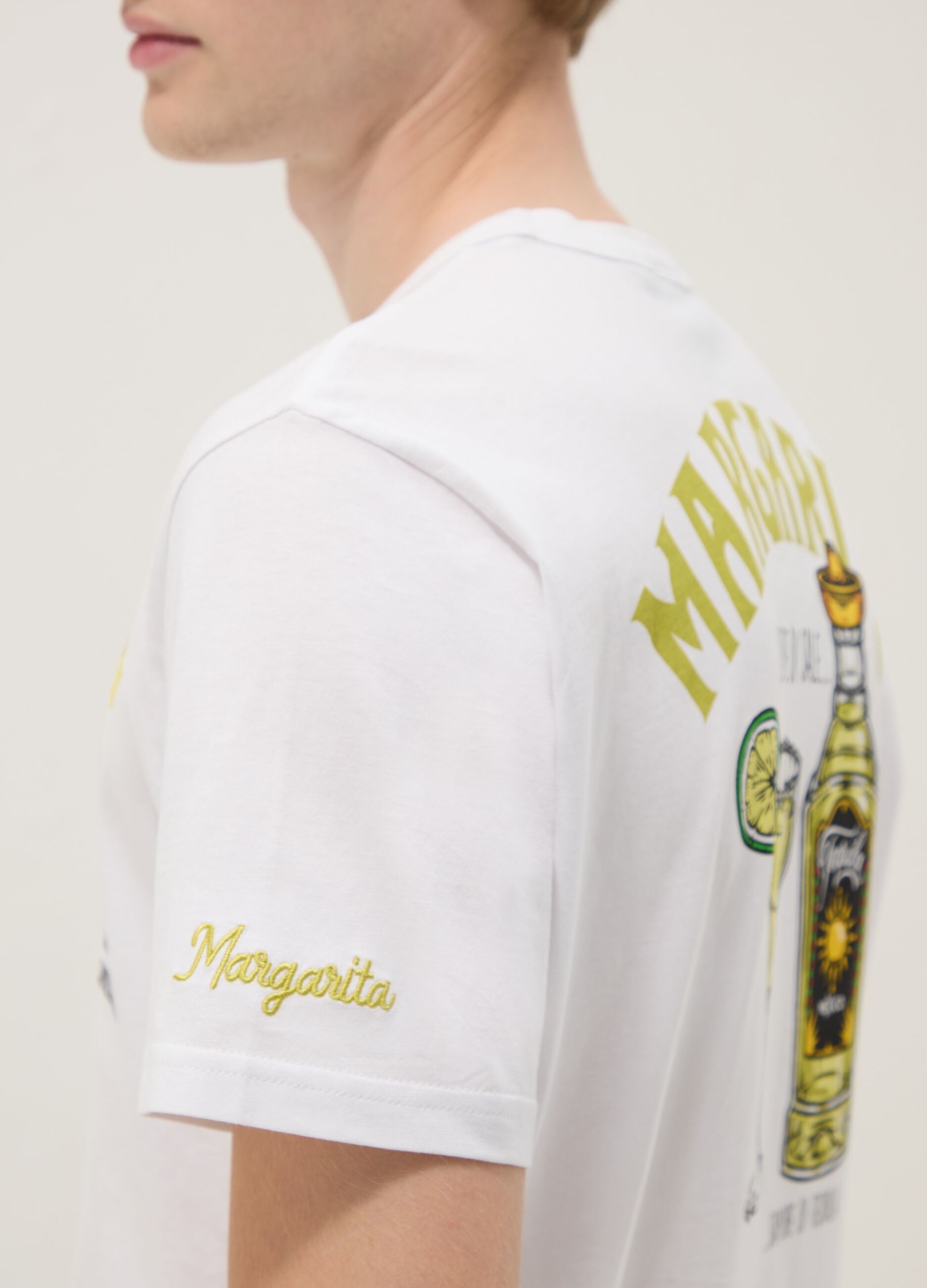 White pure cotton regular fit T-shirt with Margarita print