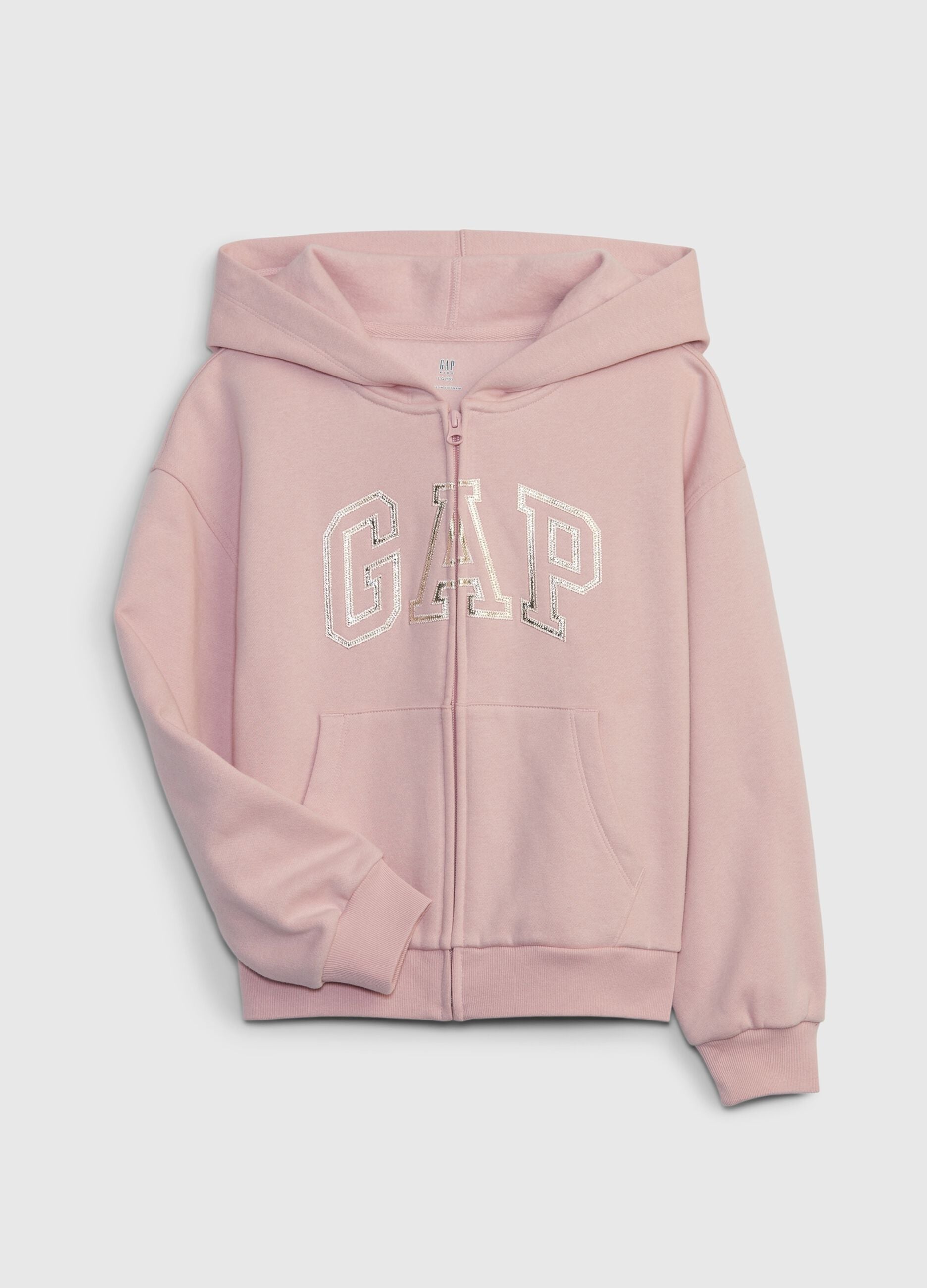 Full-zip sweatshirt with hood and logo patch