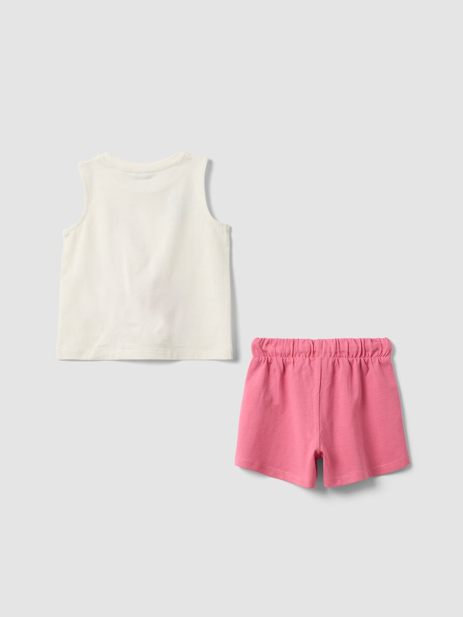 White and pink pure cotton top and shorts set for baby girl_1