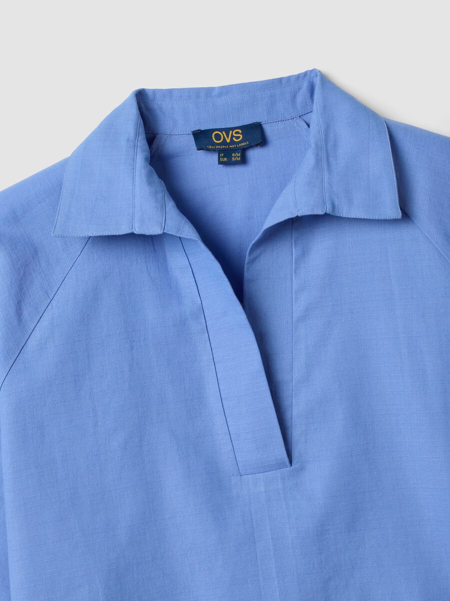 Light blue pure cotton V-neck top_5