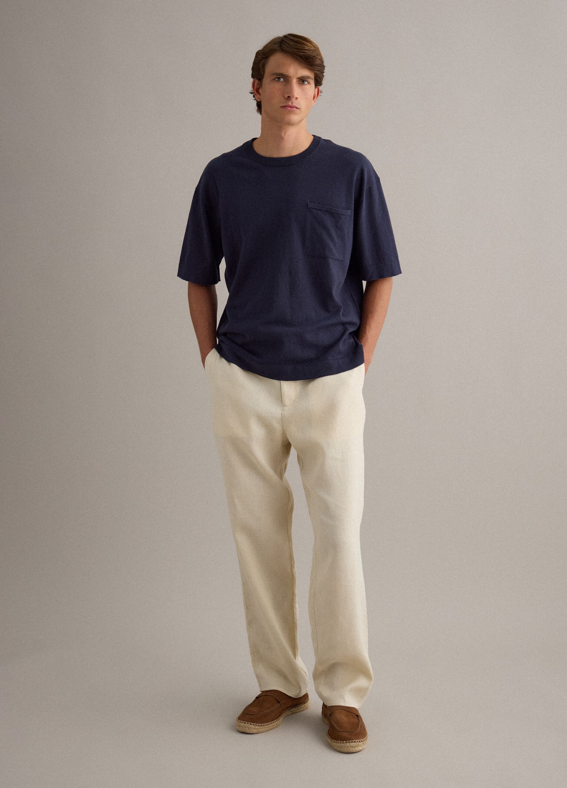 Blue pure cotton regular-fit short-sleeve T-shirt