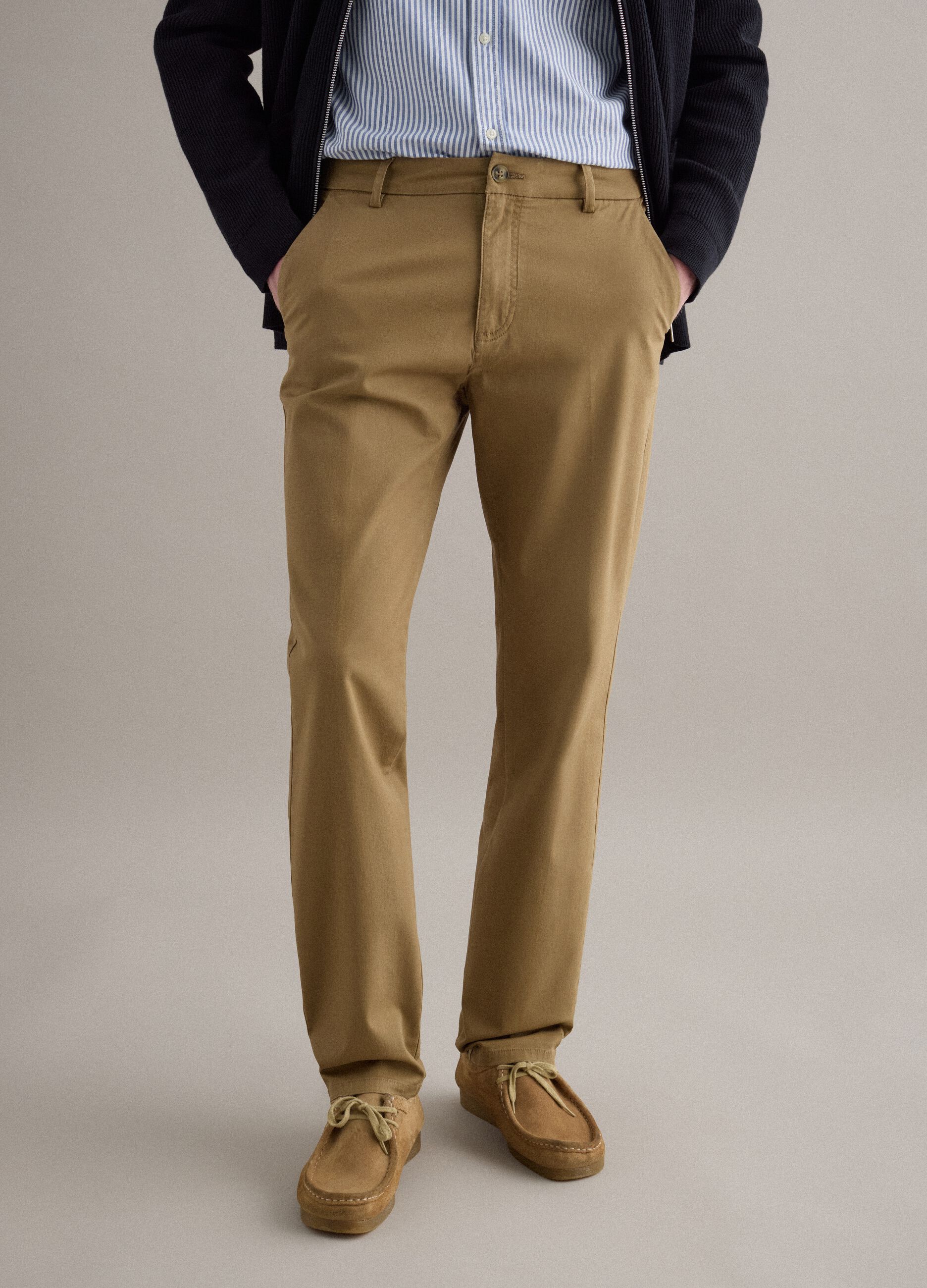 Brown slim fit stretch cotton chino trousers