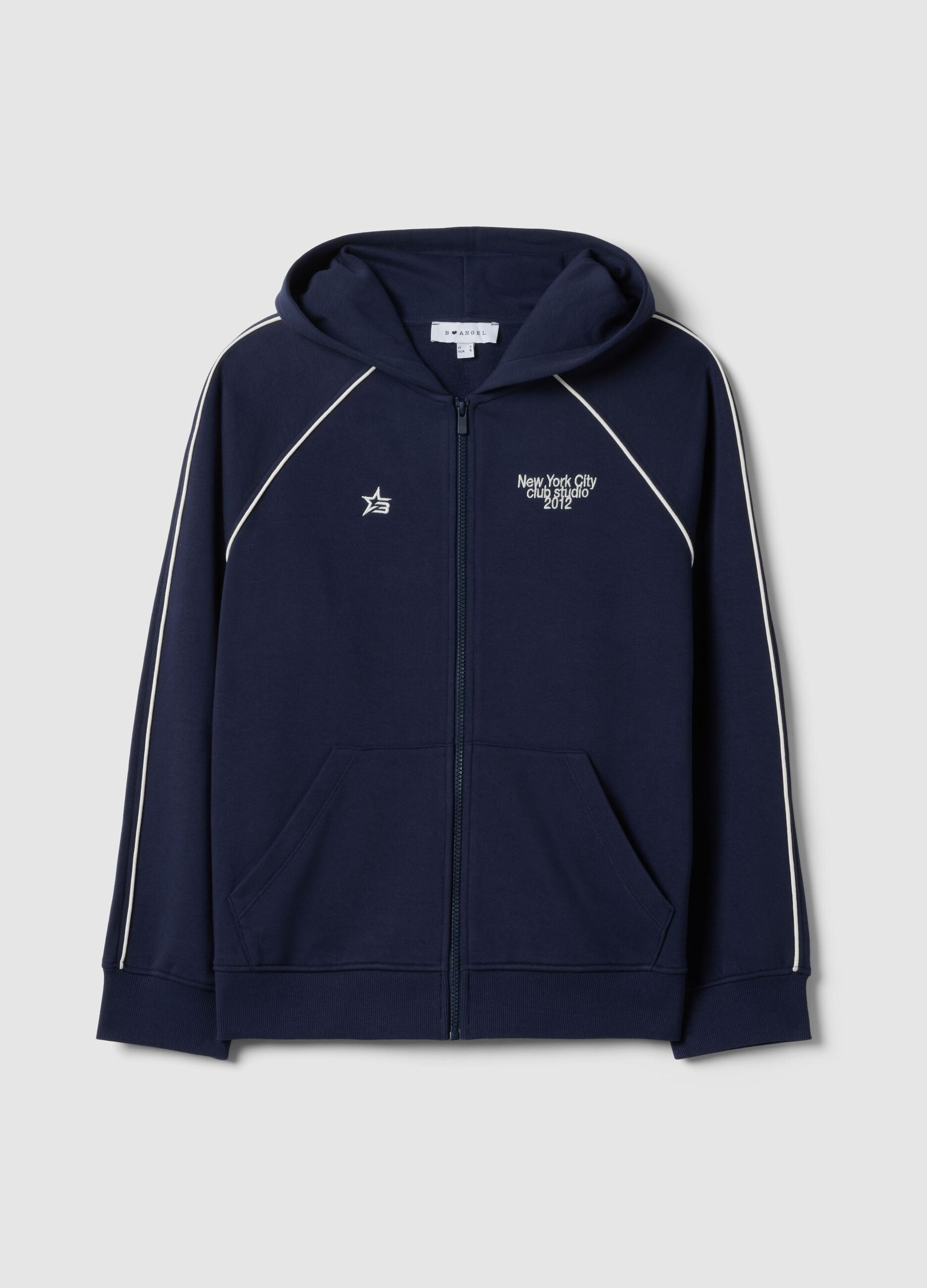 Blue hoodie with zip in cotton blend relaxed fit