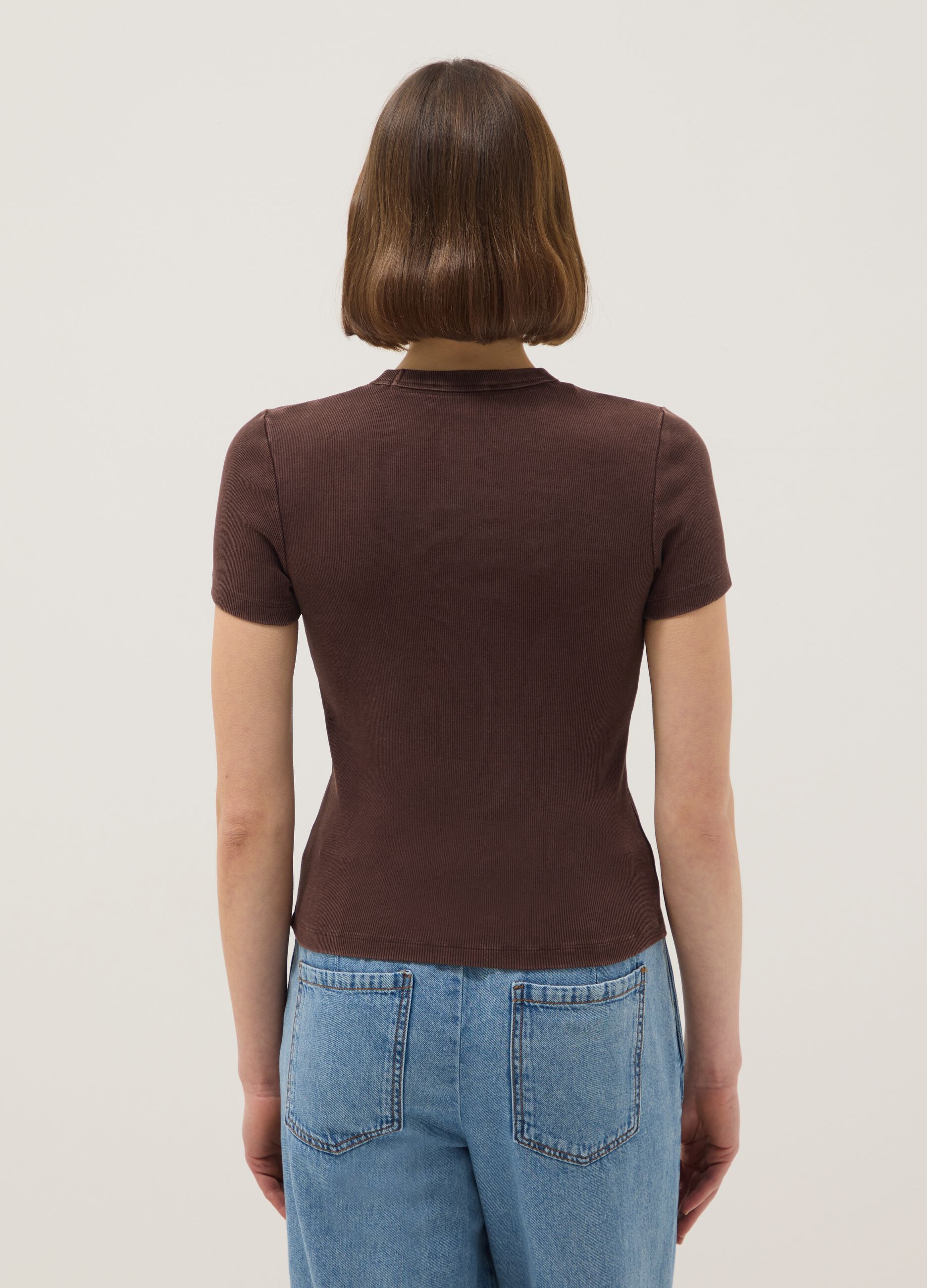 Brown stretch cotton fitted t-shirt