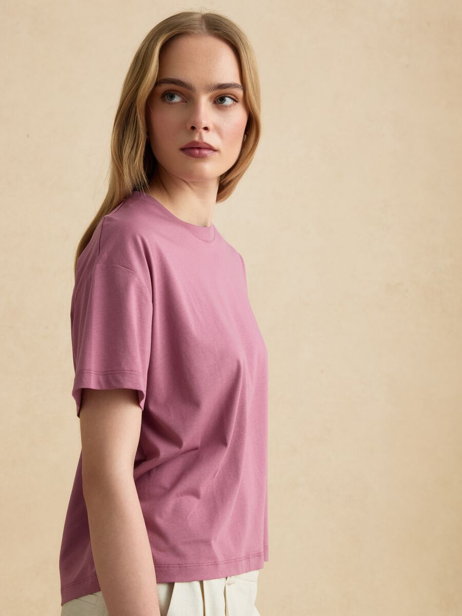 T-shirt a maniche corte rosa in misto lyocell e cotone regular fit_0