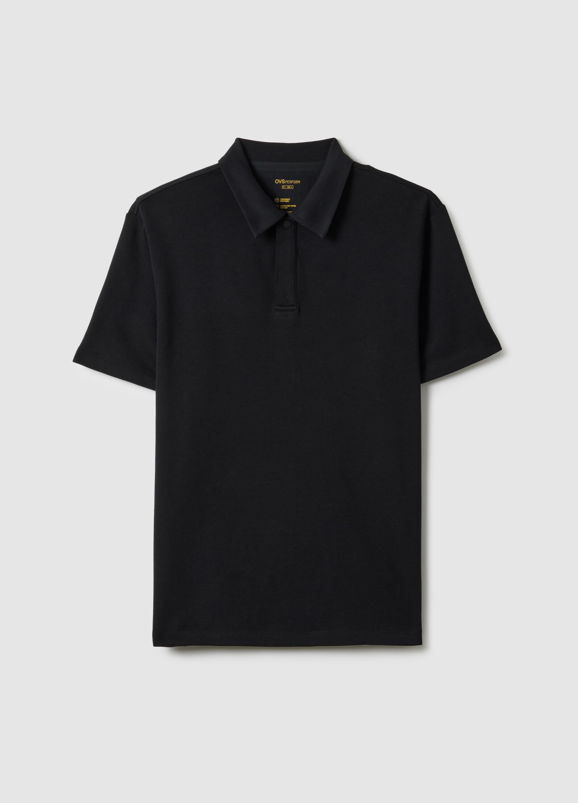Black short-sleeved cotton blend polo regular fit