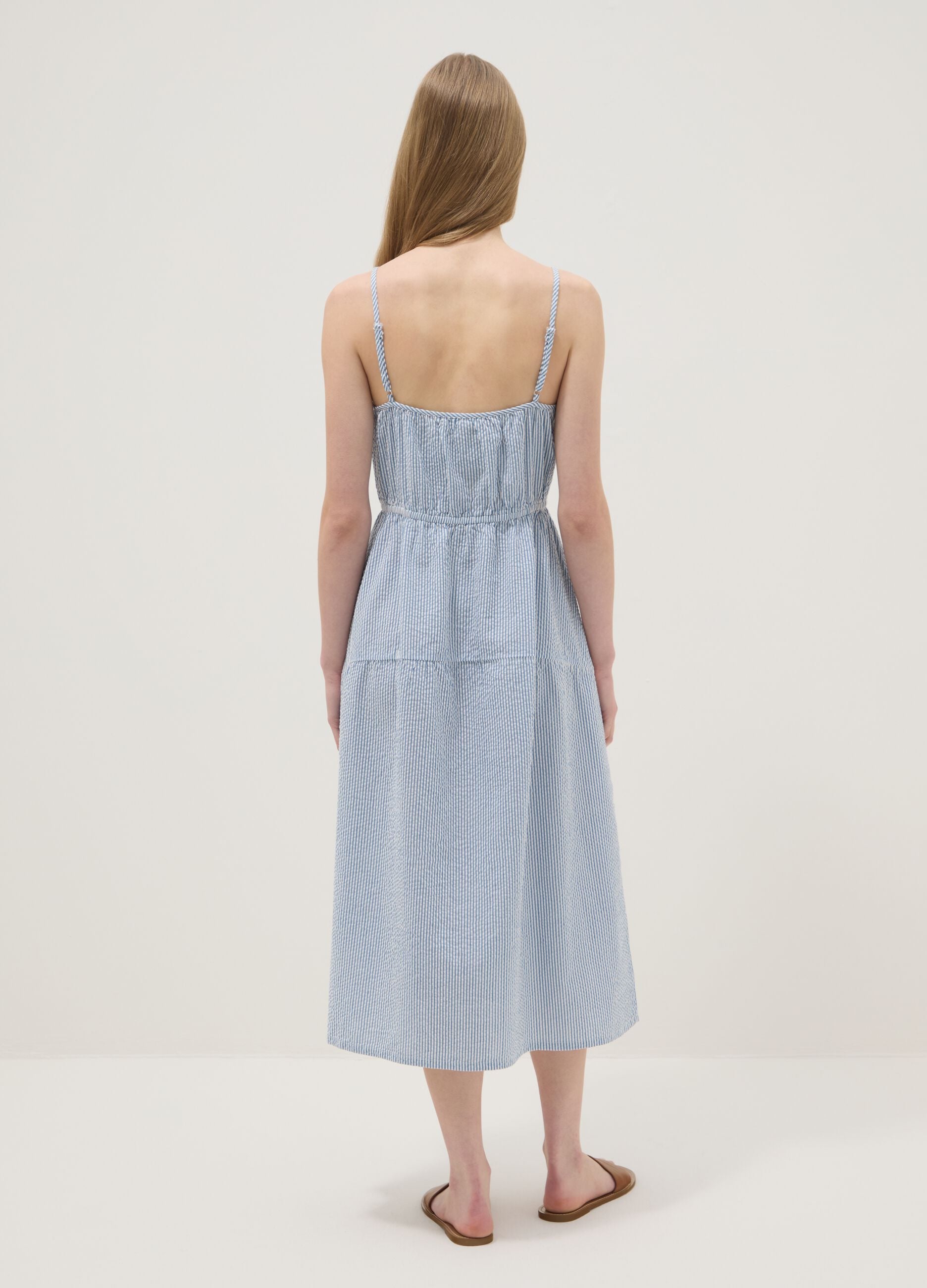 Blue striped pure cotton regular-fit dress with thin straps