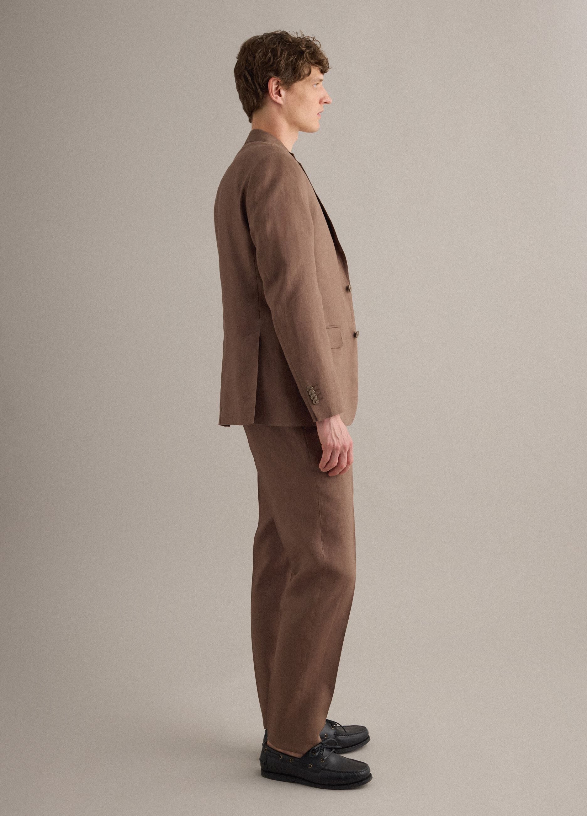 Brown pure linen slim-fit blazer