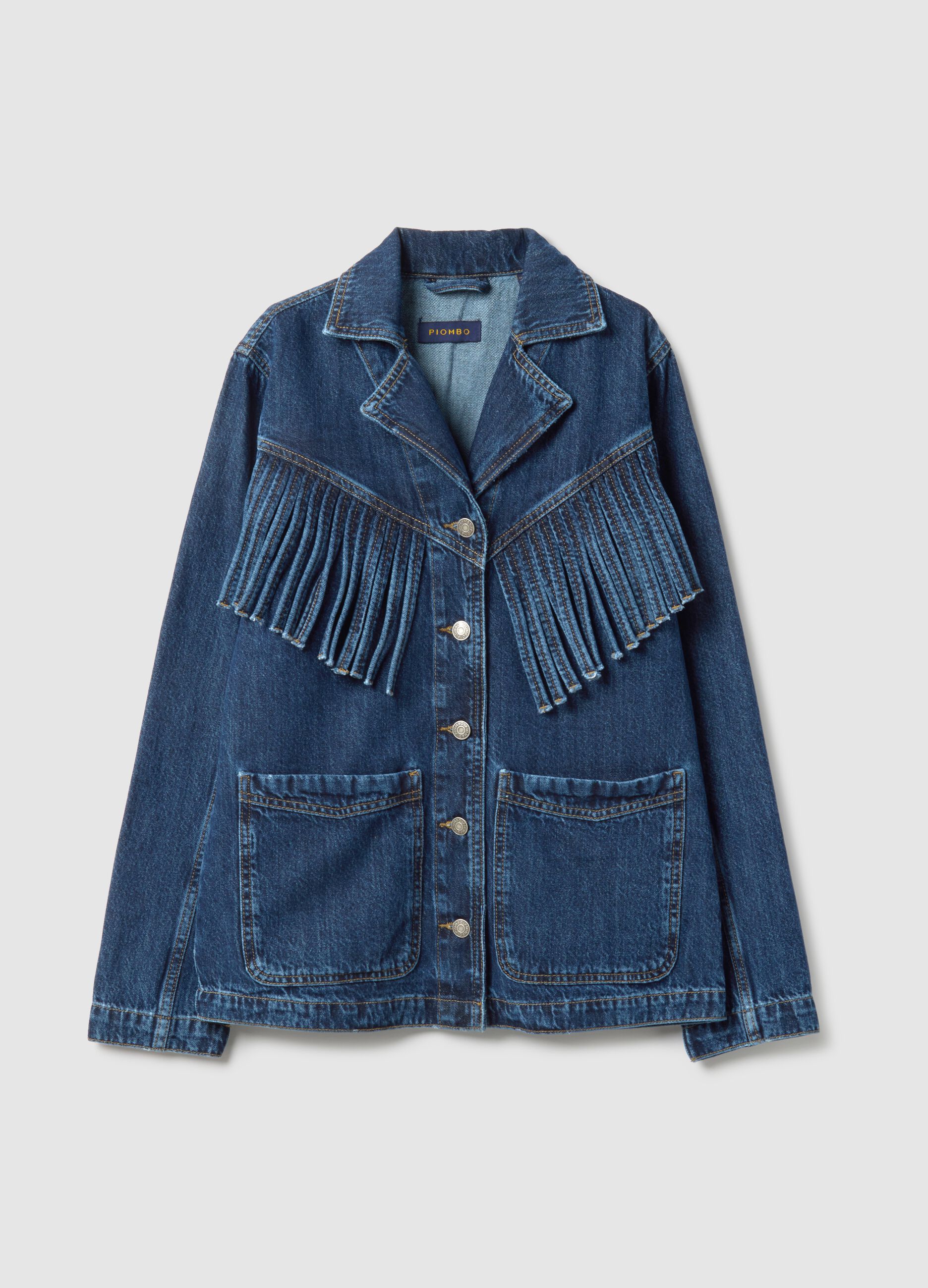 Pure cotton denim jacket regular fit with fringes