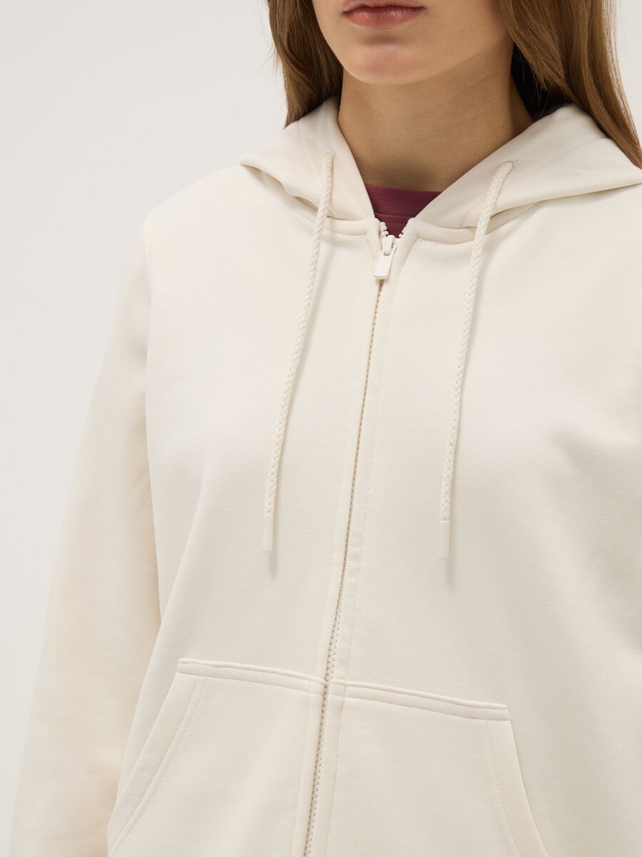 Felpa in misto cotone beige regular fit con cappuccio e zip_3