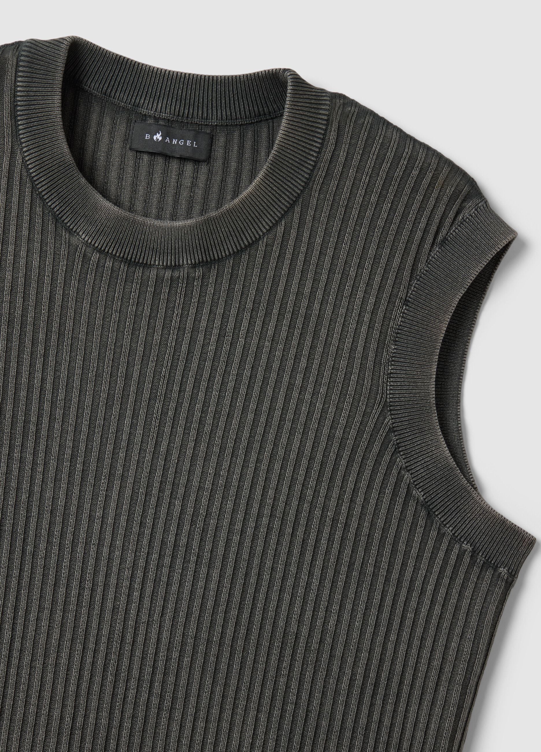 Oversize fit grey ribbed pure cotton vest