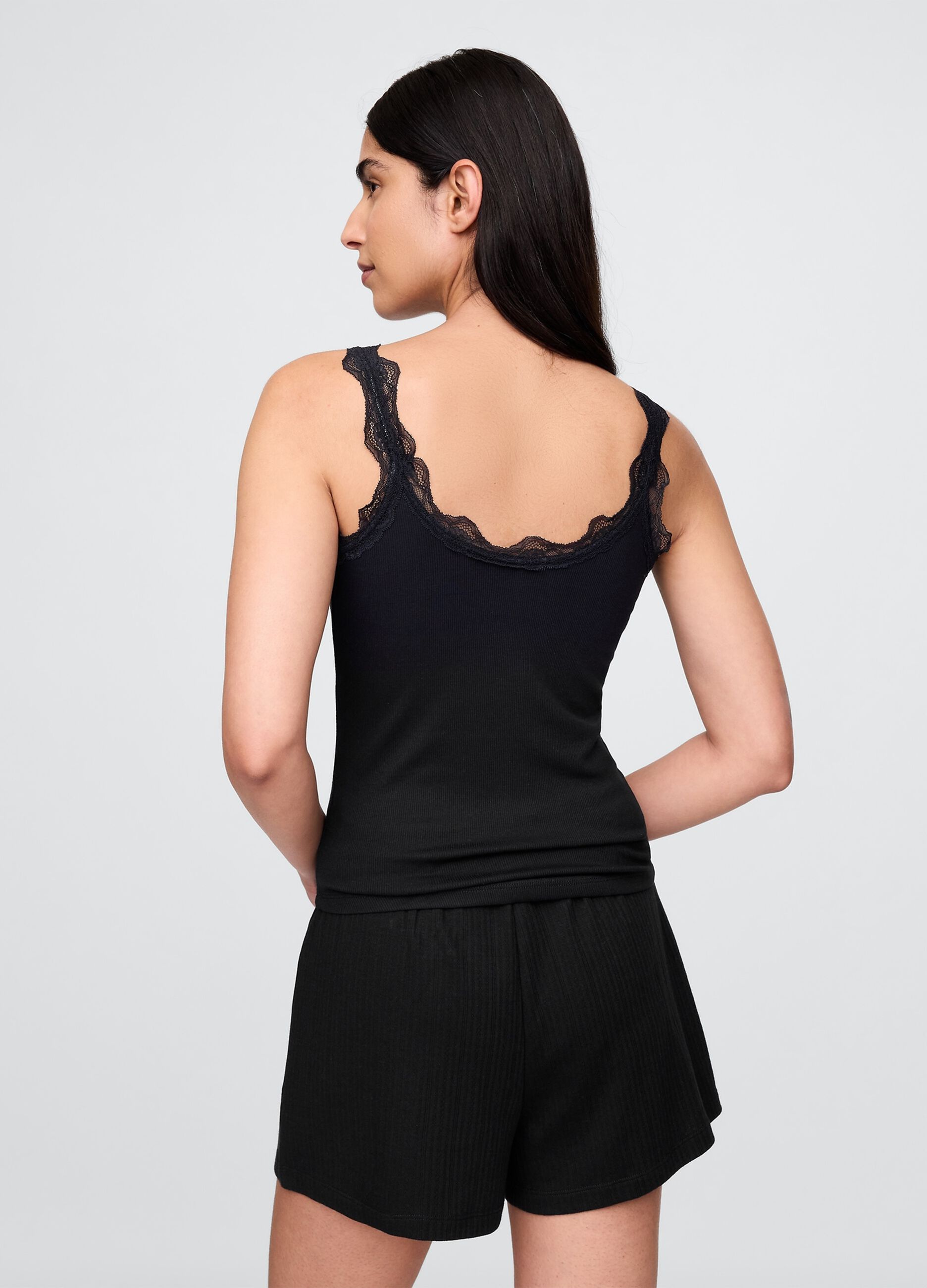 Black pyjamas with lace details