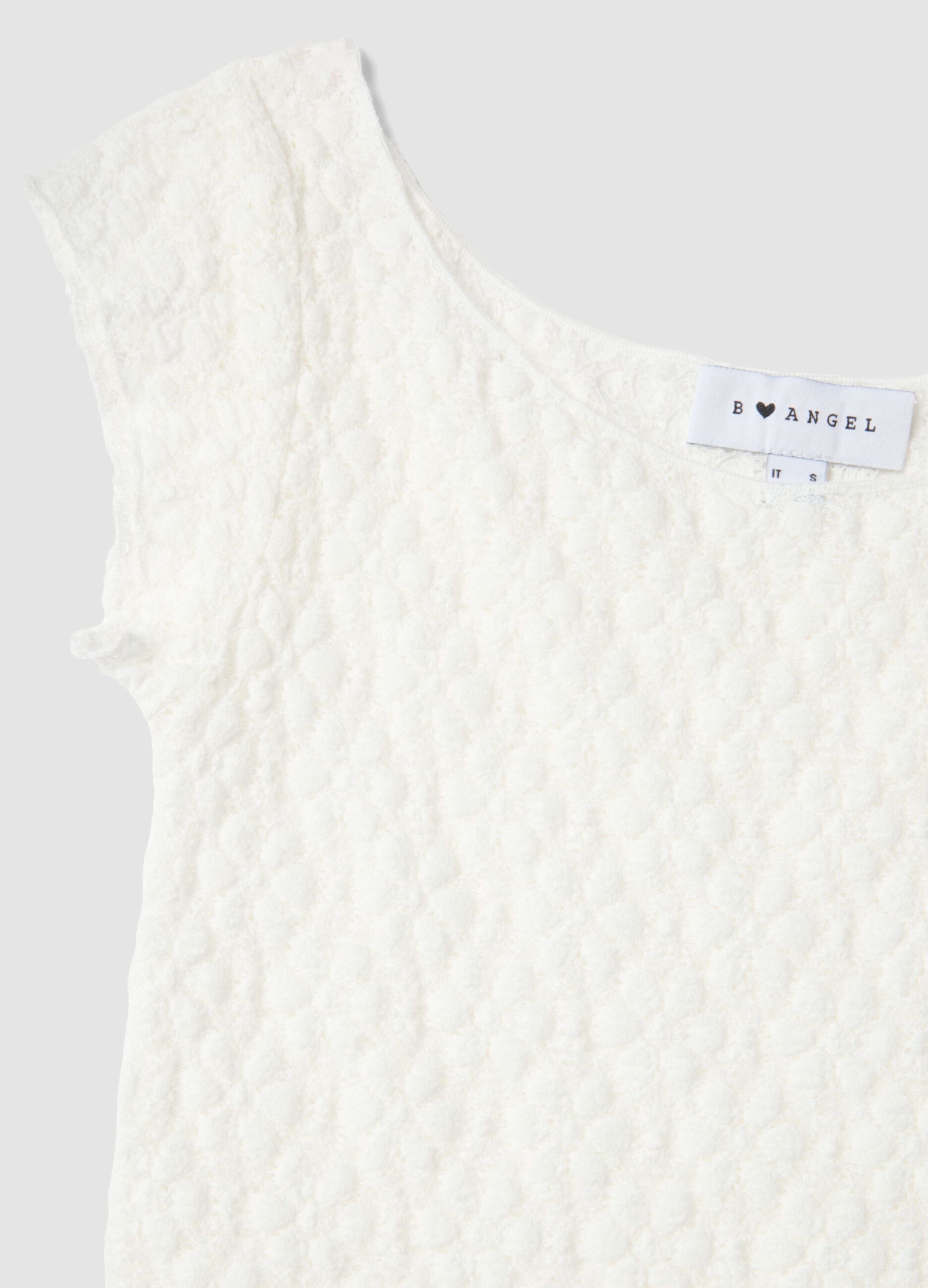 White slim fit cotton blend T-shirt with perforated design
