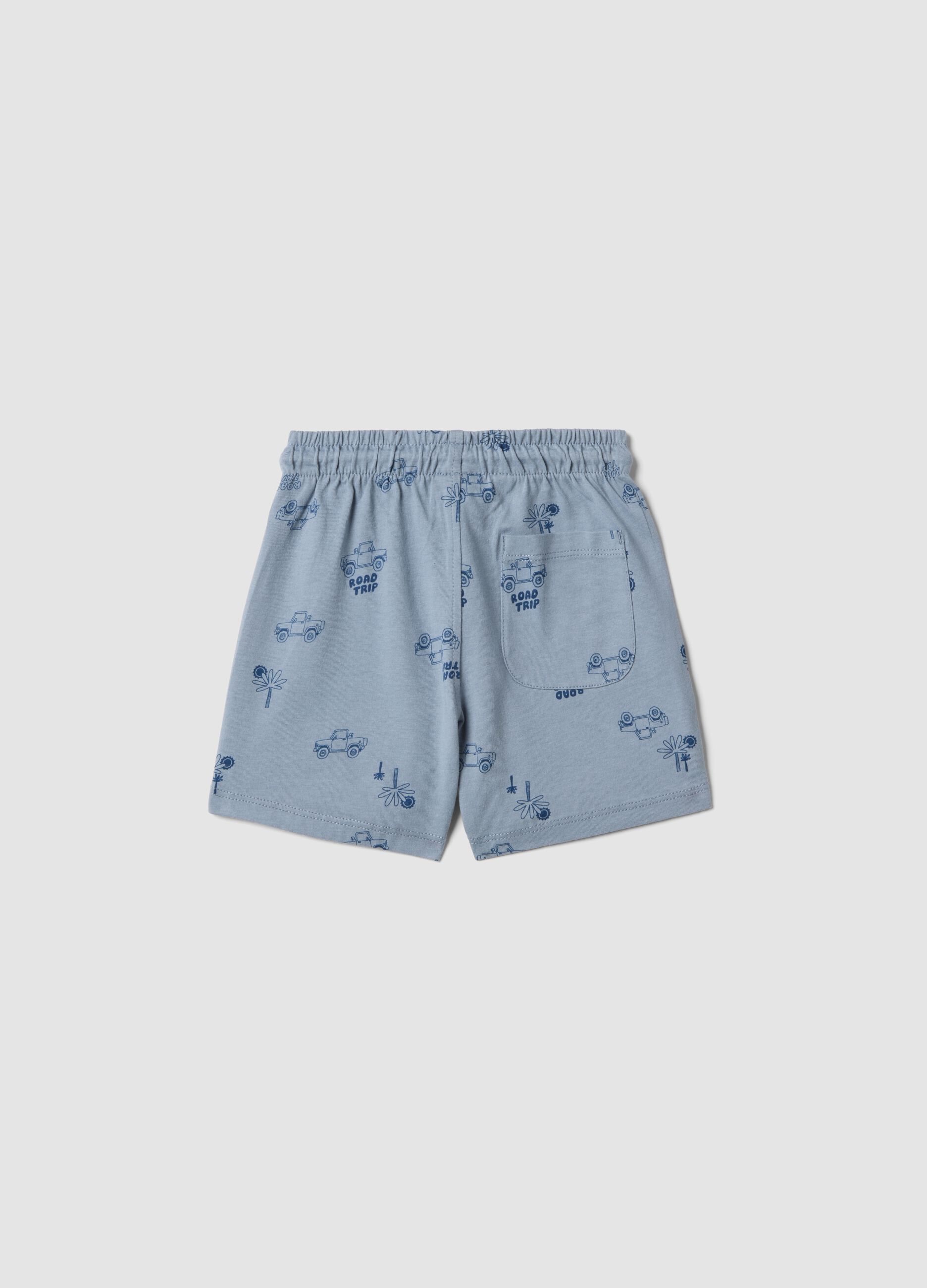 Blue pure cotton children's regular fit shorts with prints