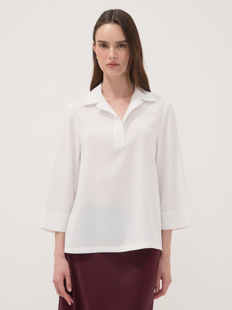White viscose-blend shirt with classic collar_0