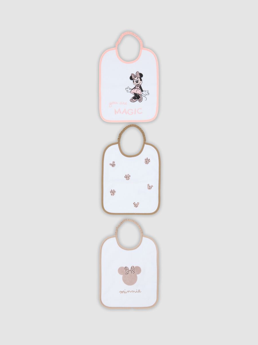 Pack of 3 multicolour Minnie print bibs in organic cotton blend_0