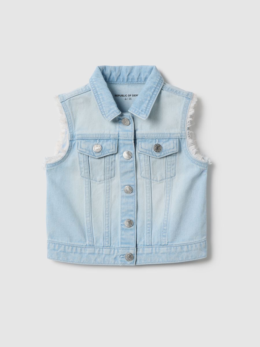 Girls' Light Blue Pure Cotton Regular Fit Waistcoat with Fringes_0