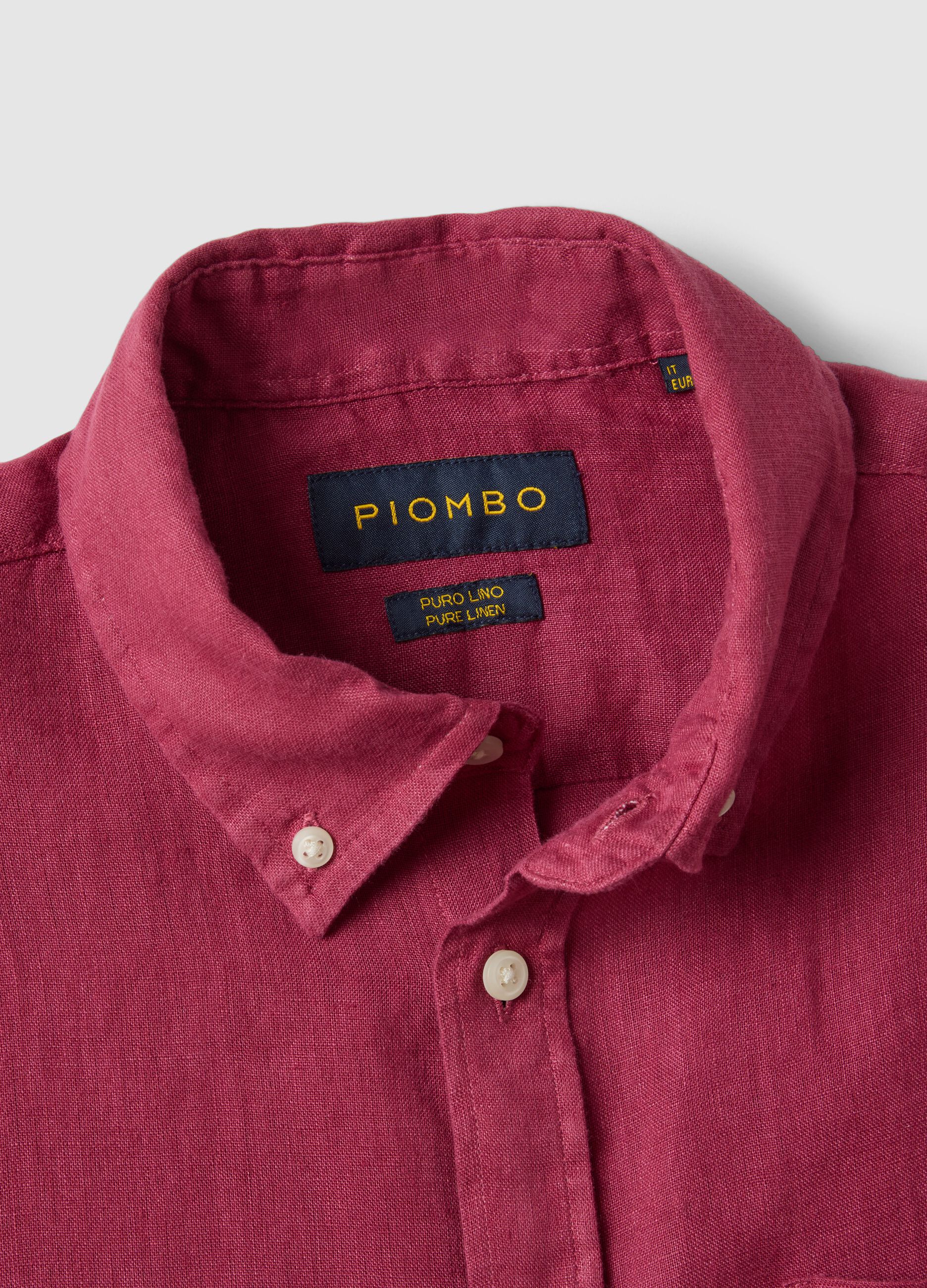 Red pure linen long-sleeve shirt regular fit