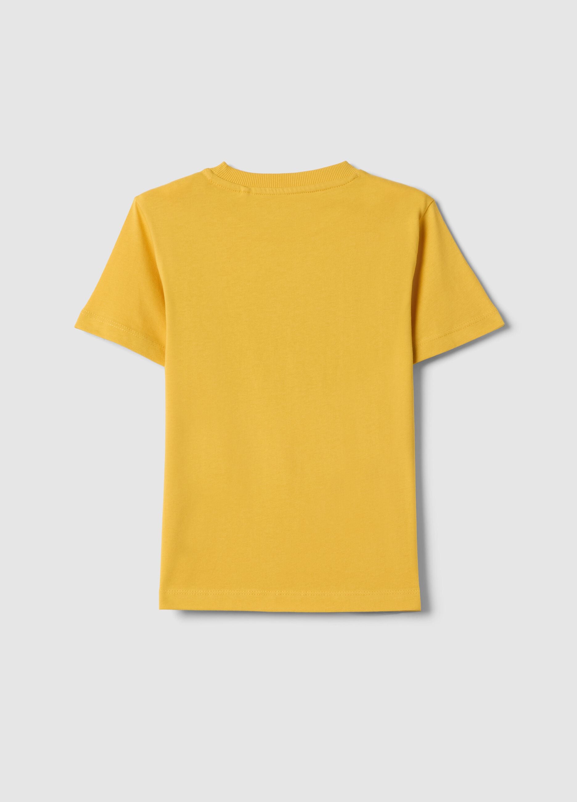 Yellow pure cotton regular fit t-shirt for kids with print