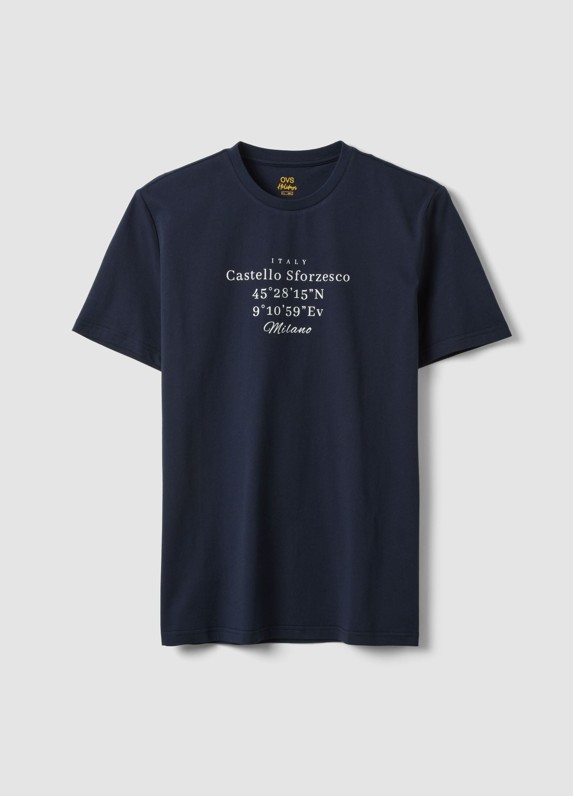 Blue short-sleeve pure cotton regular-fit T-shirt