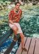 Red organic cotton shirt with tropical print_0