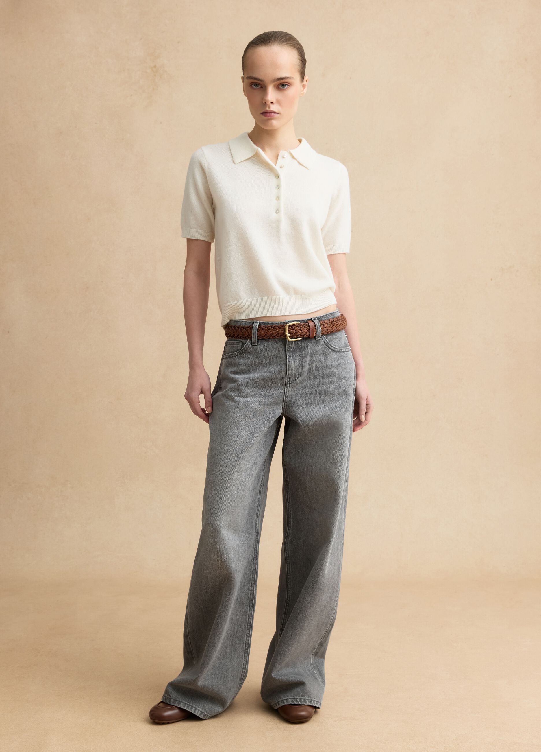 White pure wool polo neck regular fit sweater