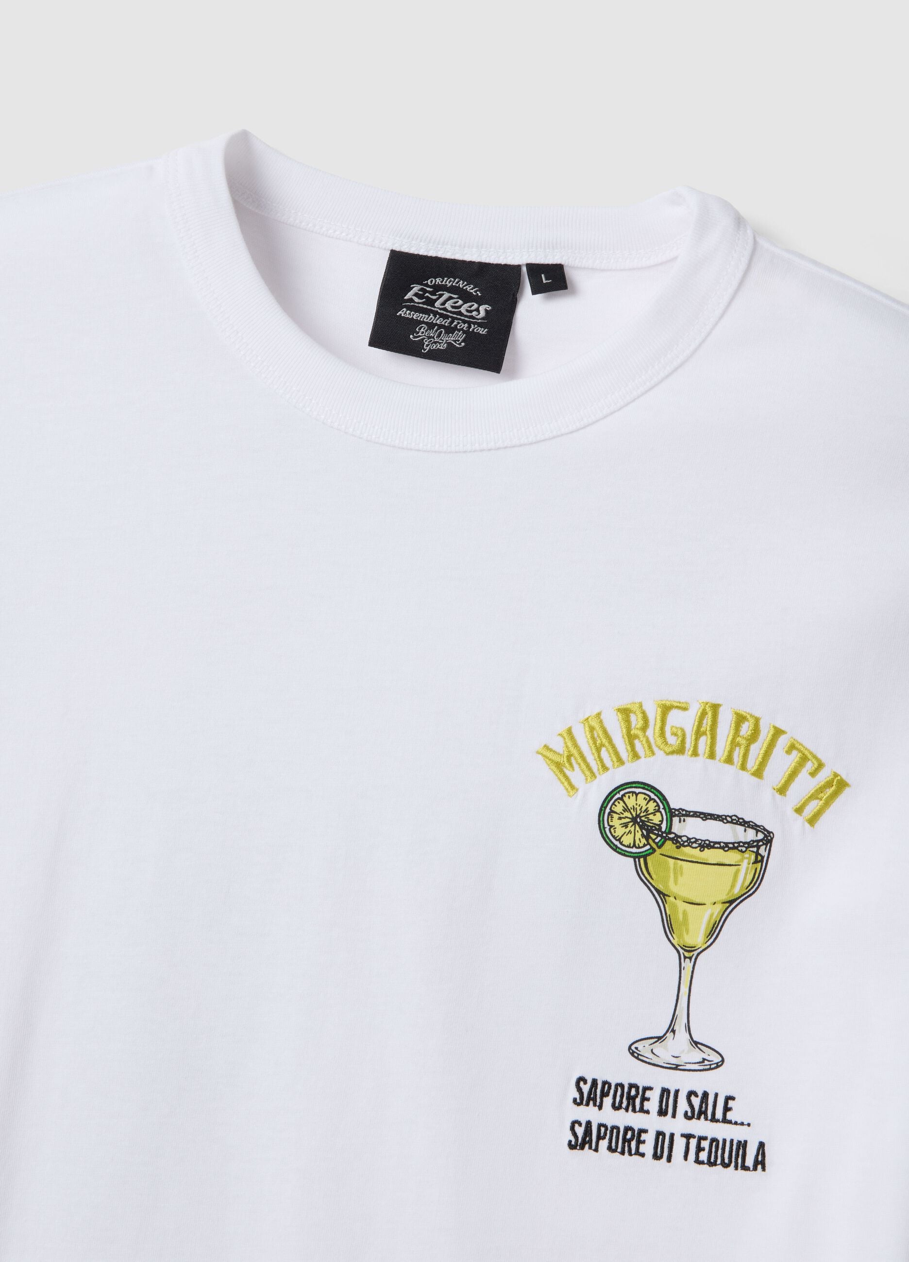 White pure cotton regular fit T-shirt with Margarita print