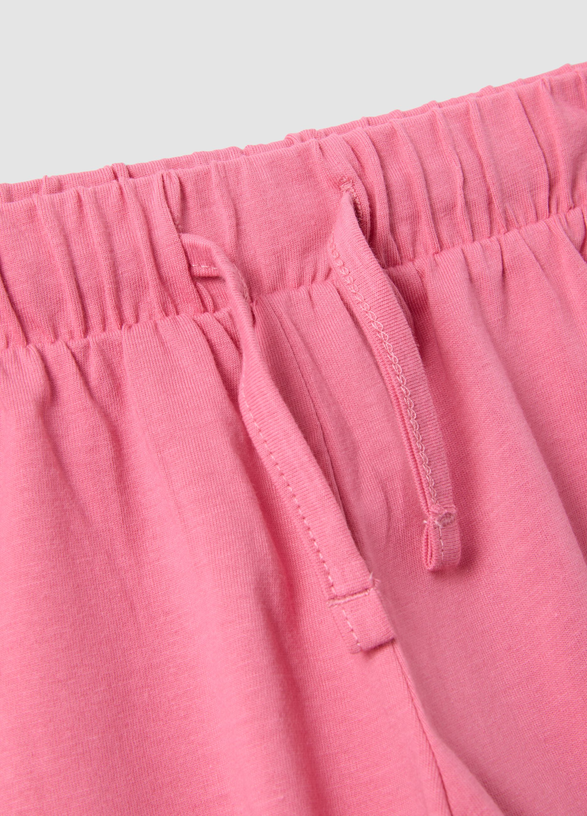 White and pink pure cotton top and shorts set for baby girl