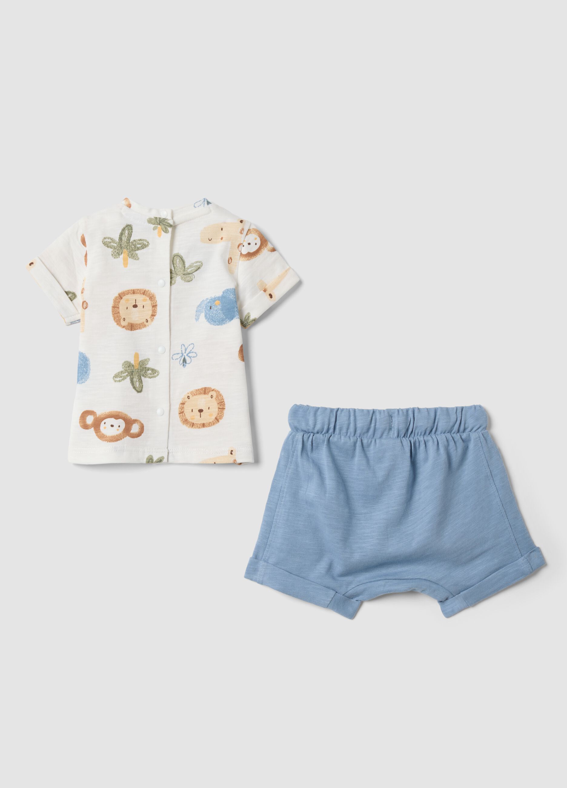 Multicolour pure cotton set with printed T-shirt and shorts for baby